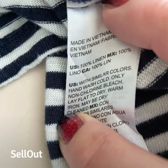 Chico's Women's Striped Linen Blouse Navy White 3/4 Sleeve Size 1 - Picture 2 of 4